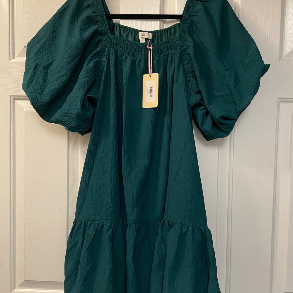 Emerald Green Puff Sleeve Dress